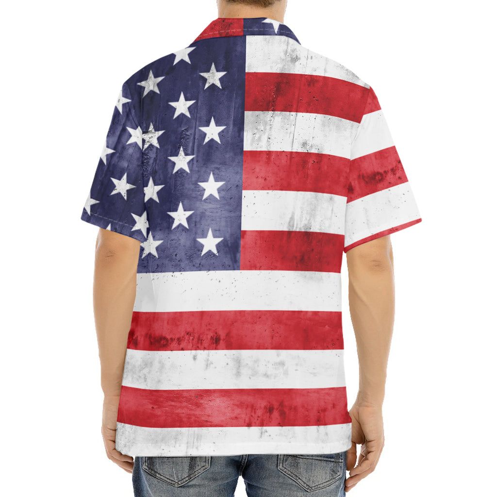 Grunge USA Flag Print Aloha Shirt