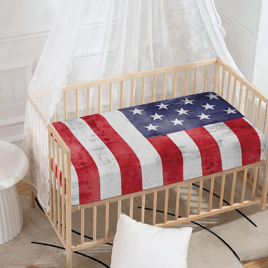 Grunge USA Flag Print Baby Crib Sheet