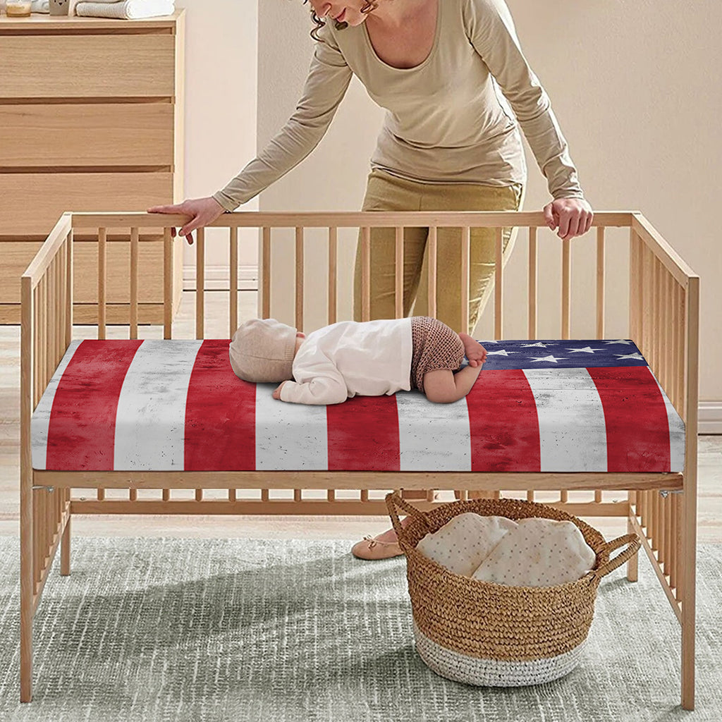 Grunge USA Flag Print Baby Crib Sheet