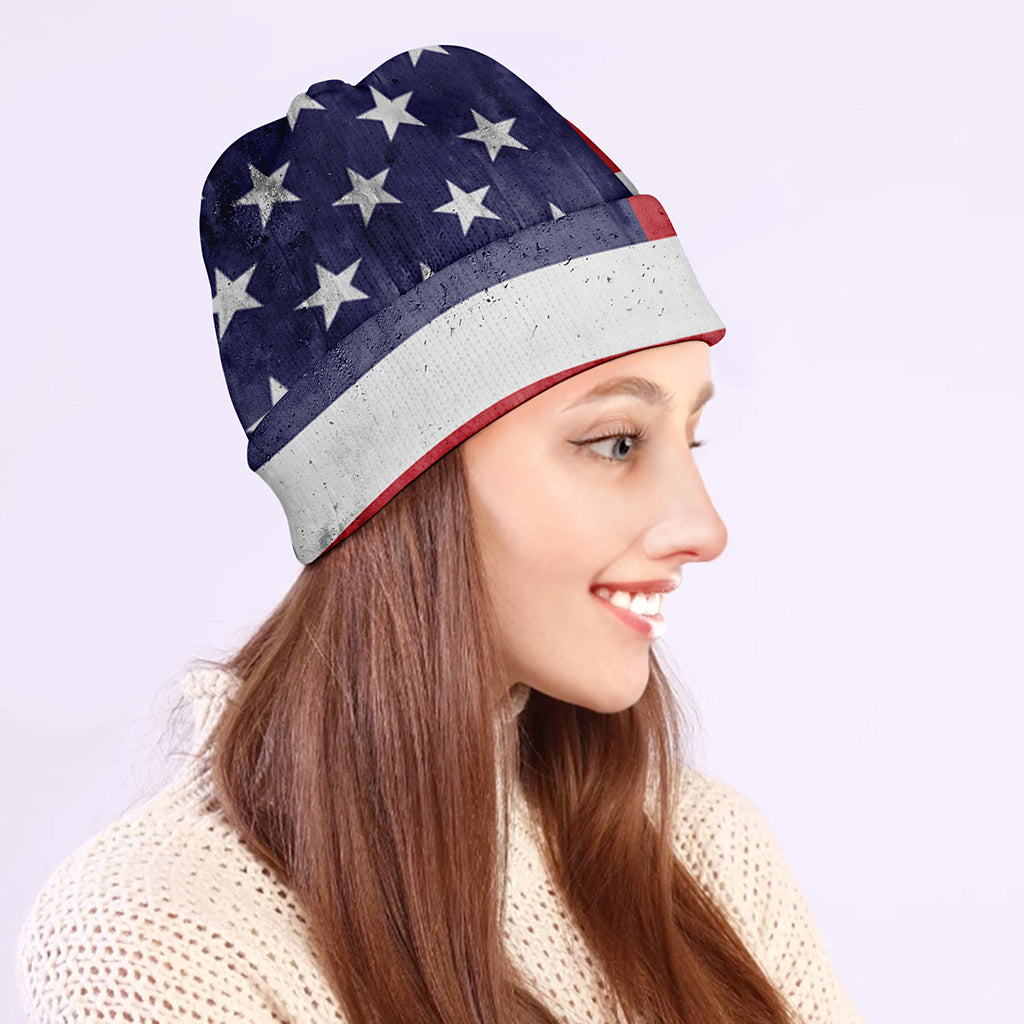 Grunge USA Flag Print Beanie