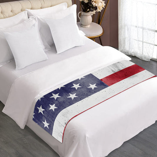 Grunge USA Flag Print Bed Runner