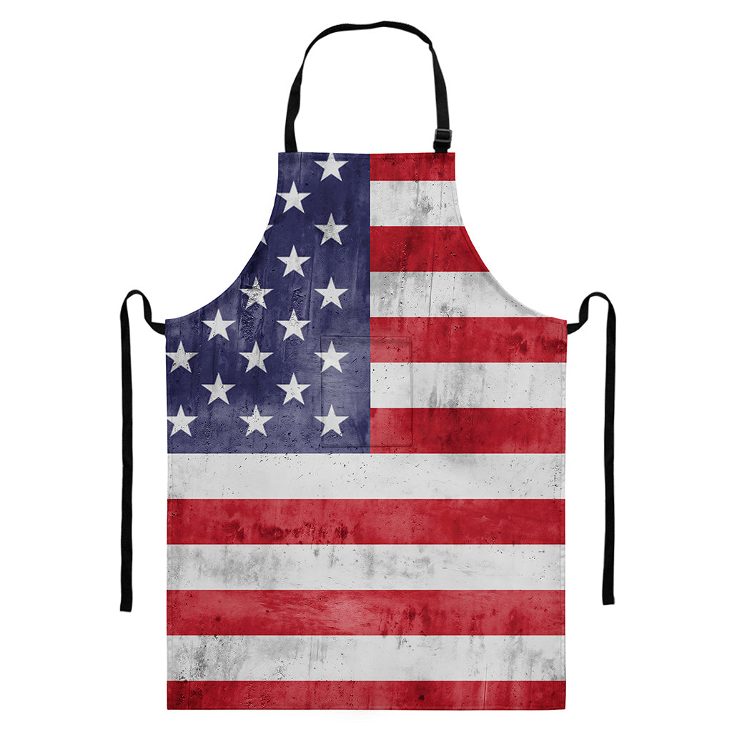 Grunge USA Flag Print Bib Apron With Pocket