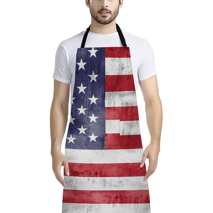 Grunge USA Flag Print Bib Apron With Pocket