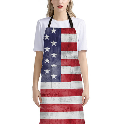 Grunge USA Flag Print Bib Apron With Pocket