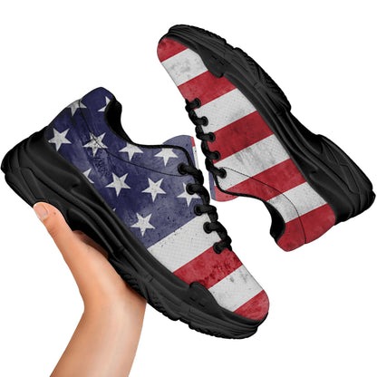 Grunge USA Flag Print Black Chunky Shoes