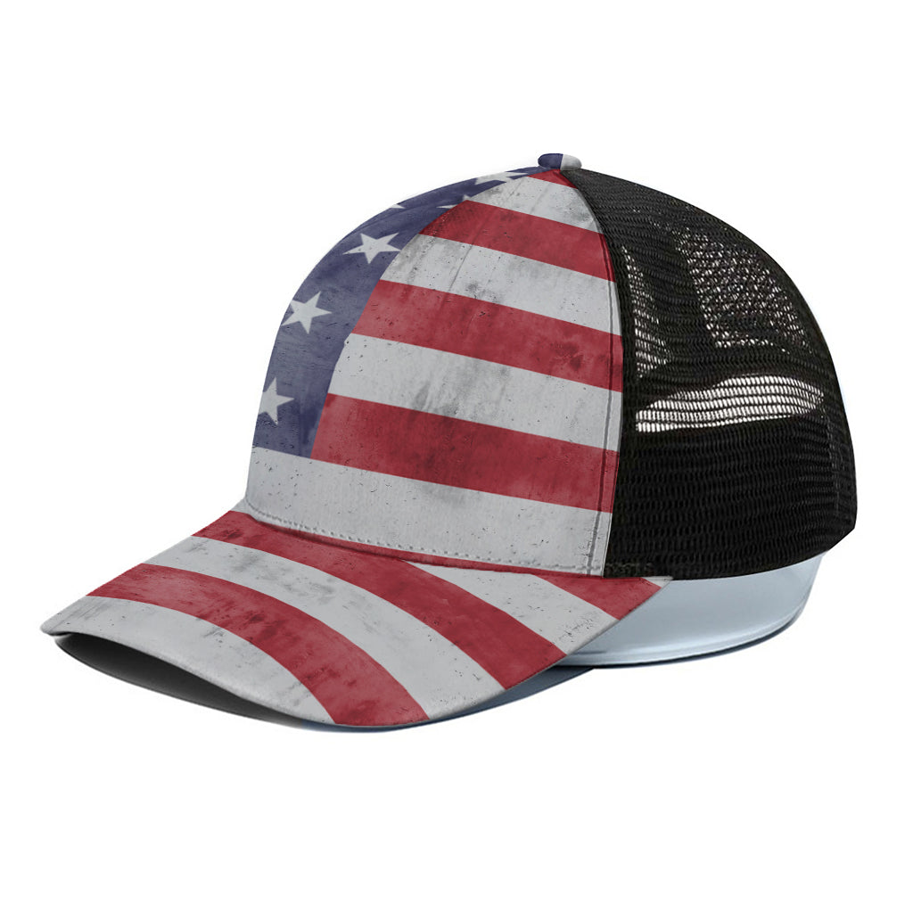 Grunge USA Flag Print Black Mesh Trucker Cap