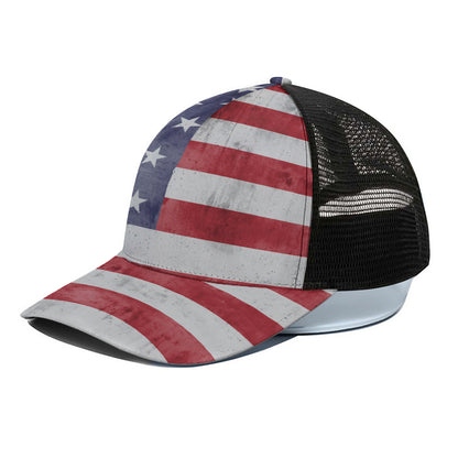 Grunge USA Flag Print Black Mesh Trucker Cap