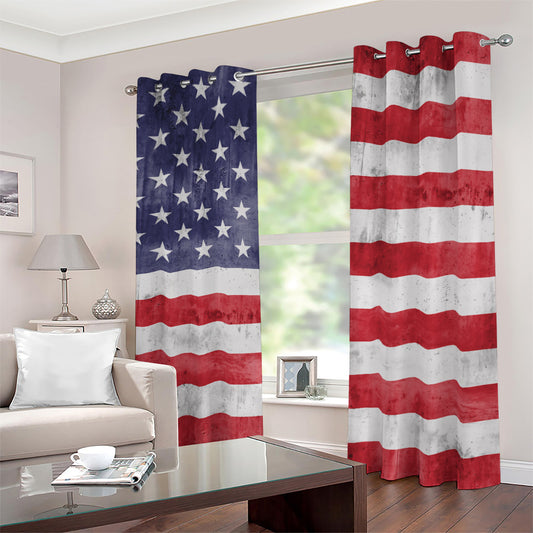 Grunge USA Flag Print Blackout Grommet Curtains