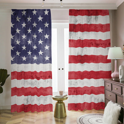 Grunge USA Flag Print Blackout Pencil Pleat Curtains