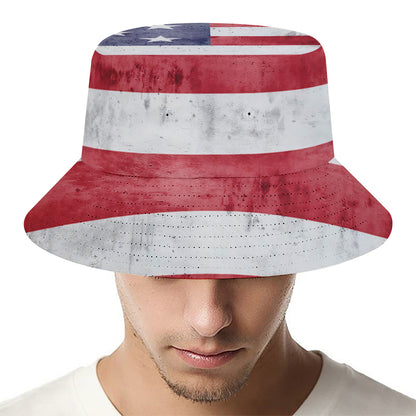 Grunge USA Flag Print Bucket Hat