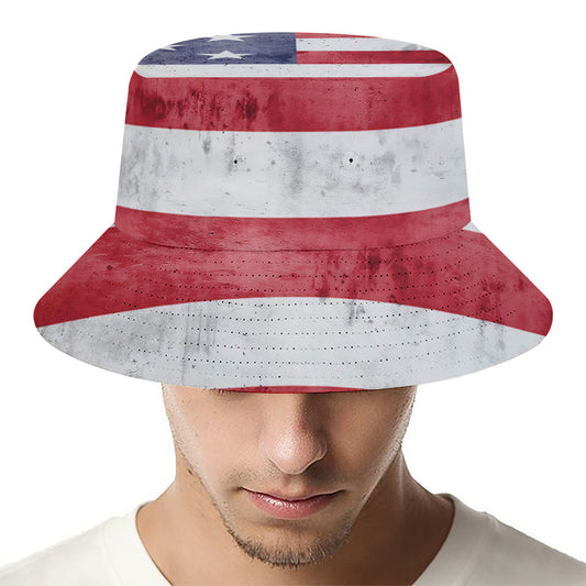 Grunge USA Flag Print Bucket Hat