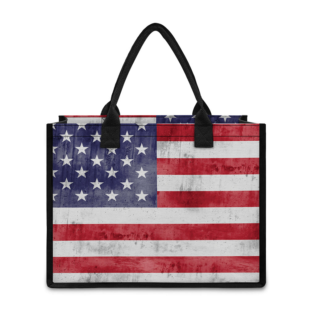 Grunge USA Flag Print Canvas Tote Bag