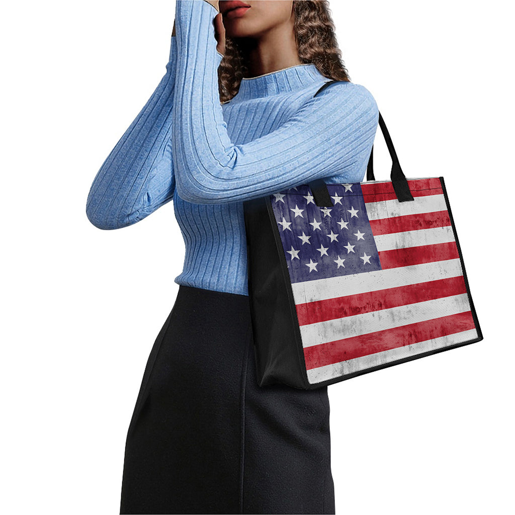 Grunge USA Flag Print Canvas Tote Bag