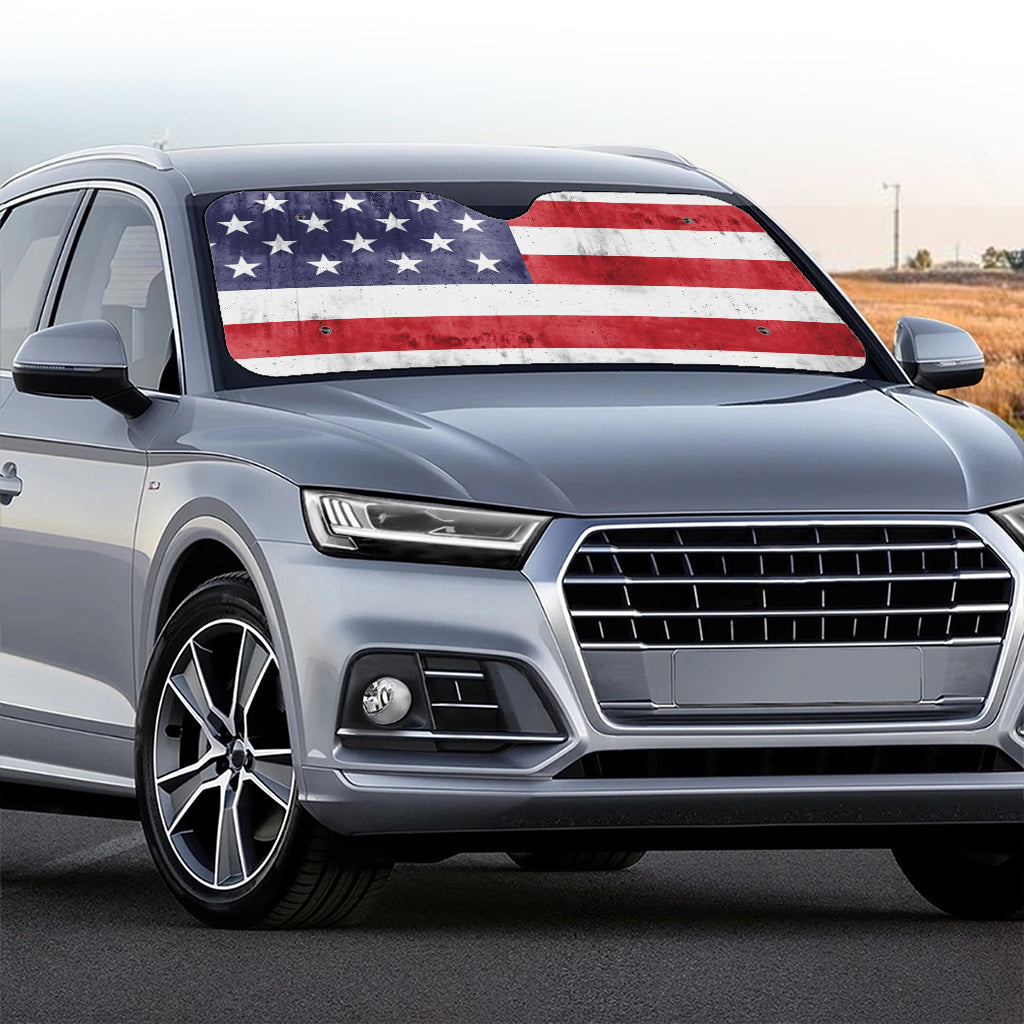 Grunge USA Flag Print Car Windshield Sun Shade