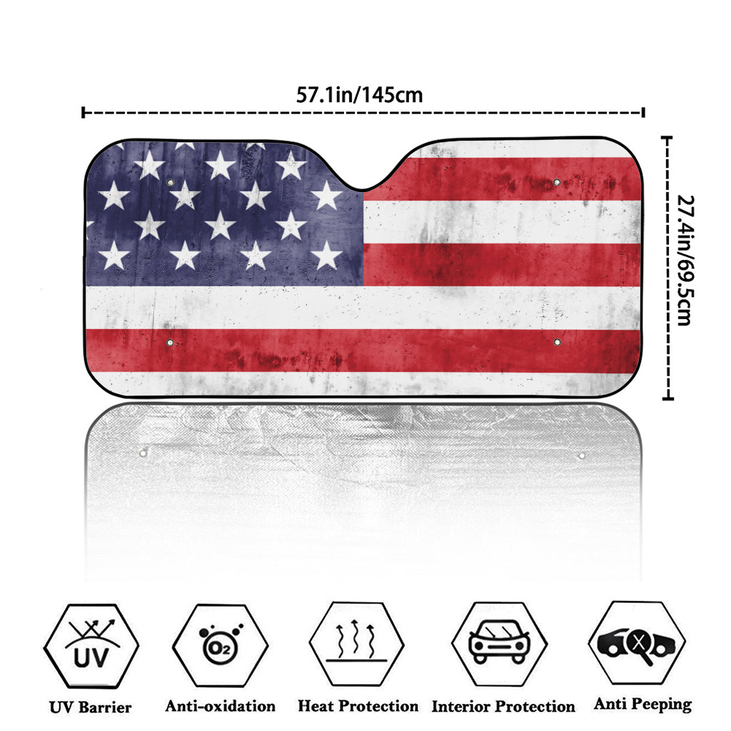 Grunge USA Flag Print Car Windshield Sun Shade