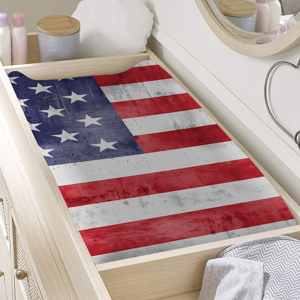Grunge USA Flag Print Changing Pad Cover