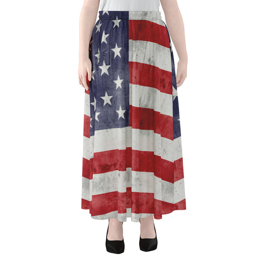Grunge USA Flag Print Chiffon Maxi Skirt