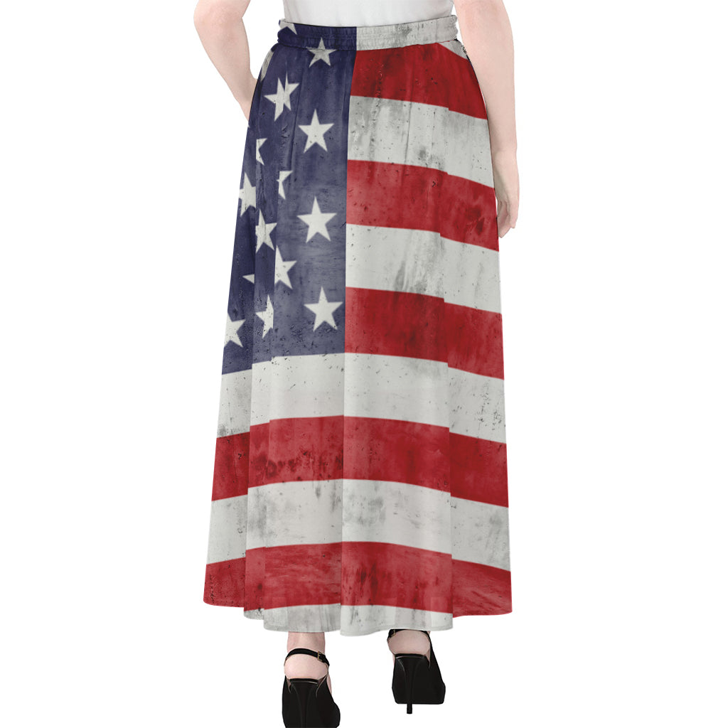Grunge USA Flag Print Chiffon Maxi Skirt