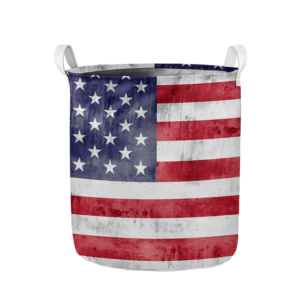 Grunge USA Flag Print Collapsible Laundry Basket