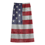 Grunge USA Flag Print Cotton Front Slit Maxi Skirt