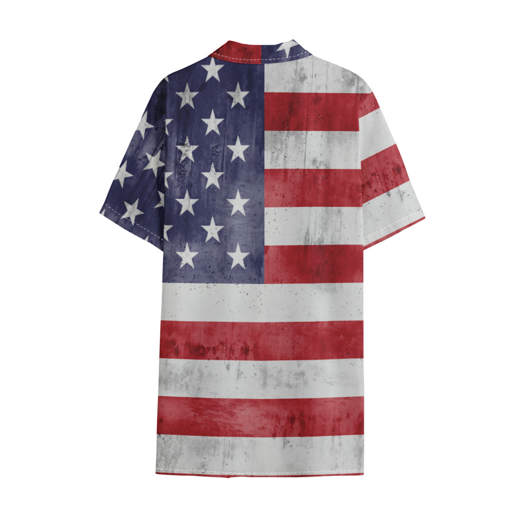 Grunge USA Flag Print Cotton Hawaiian Shirt