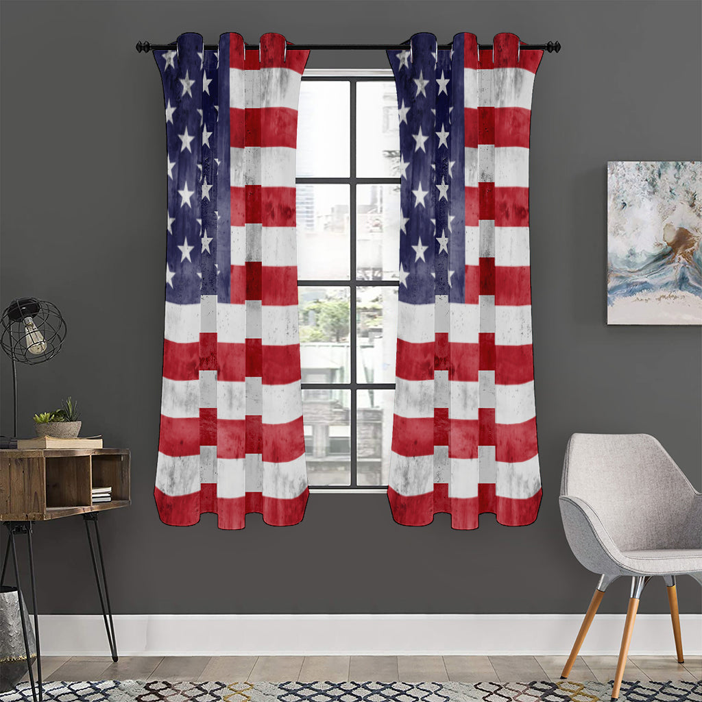 Grunge USA Flag Print Curtain