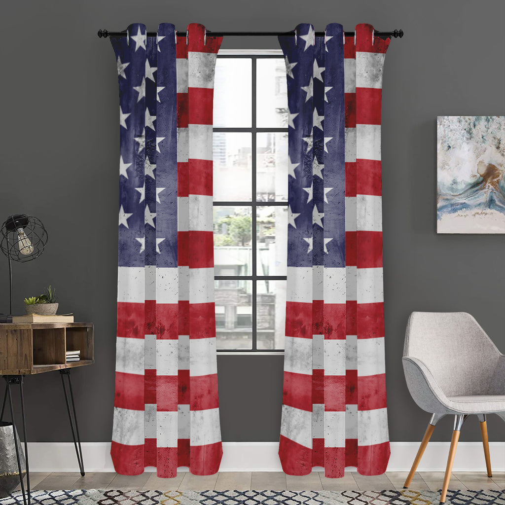 Grunge USA Flag Print Curtain
