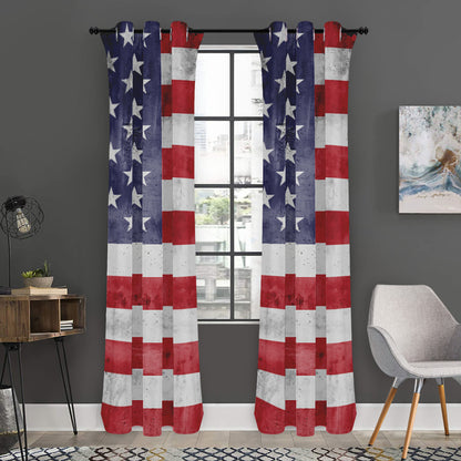 Grunge USA Flag Print Curtain