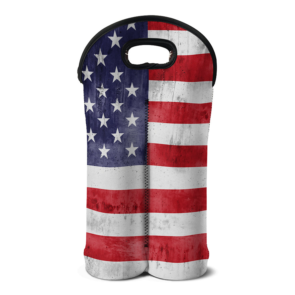 Grunge USA Flag Print Double Neoprene Wine Tote