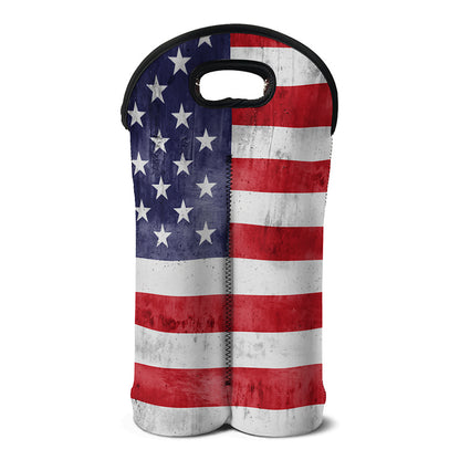 Grunge USA Flag Print Double Neoprene Wine Tote