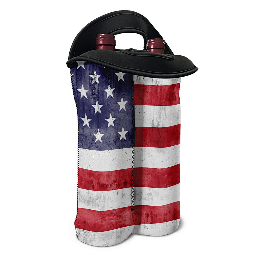 Grunge USA Flag Print Double Neoprene Wine Tote