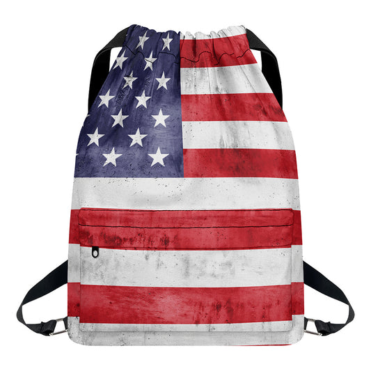 Grunge USA Flag Print Drawstring Backpack