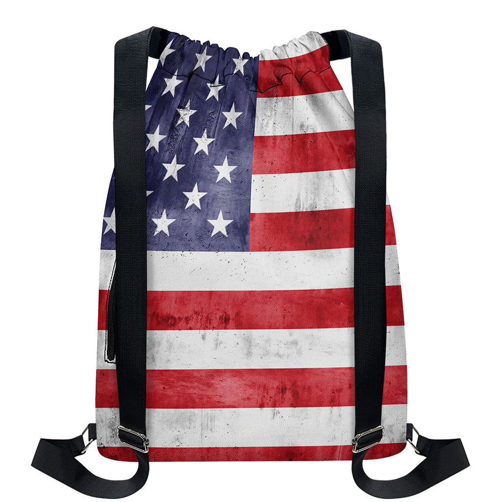 Grunge USA Flag Print Drawstring Backpack