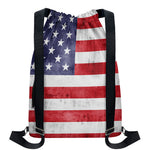 Grunge USA Flag Print Drawstring Backpack