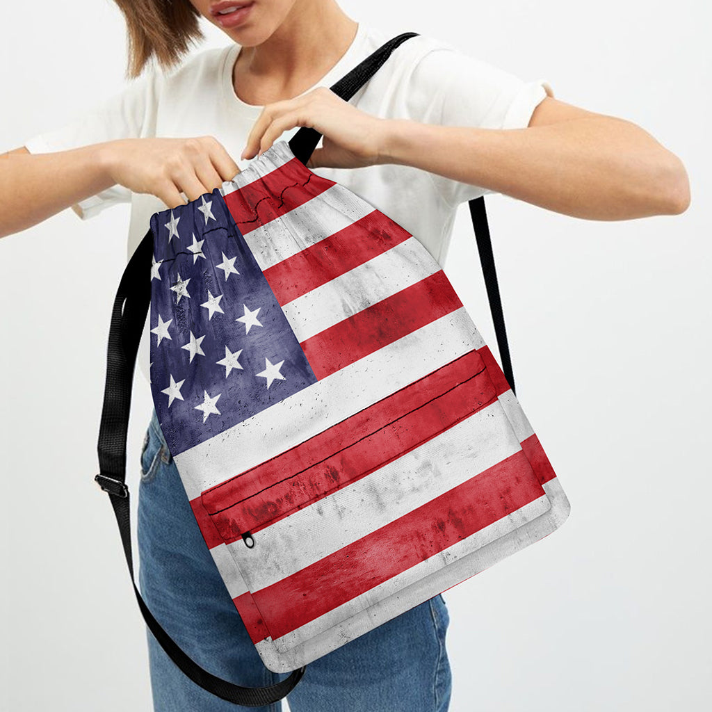 Grunge USA Flag Print Drawstring Backpack