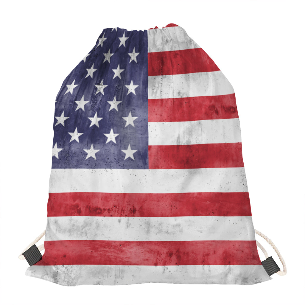 Grunge USA Flag Print Drawstring Bag