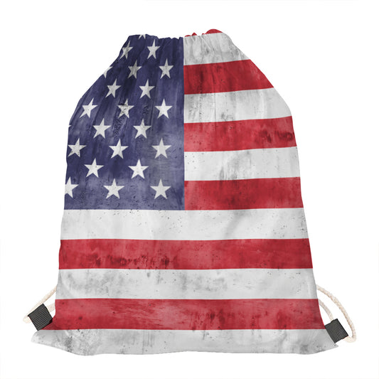Grunge USA Flag Print Drawstring Bag