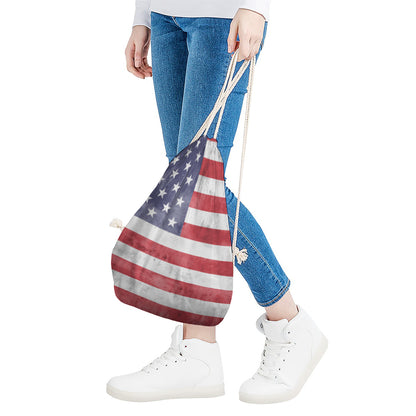 Grunge USA Flag Print Drawstring Bag