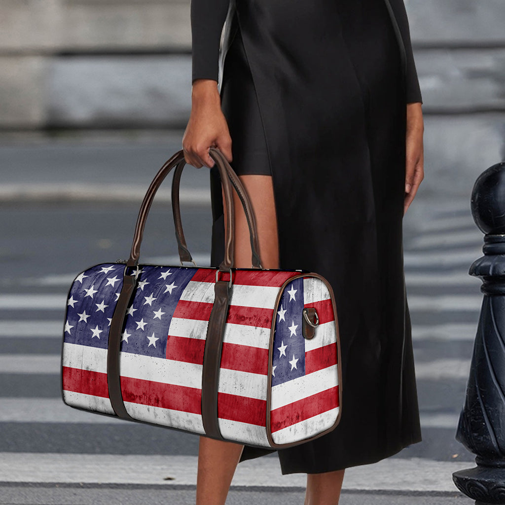 Grunge USA Flag Print Duffle Bag