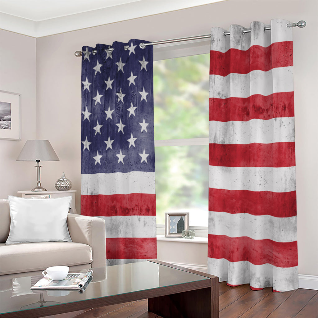 Grunge USA Flag Print Extra Wide Grommet Curtains