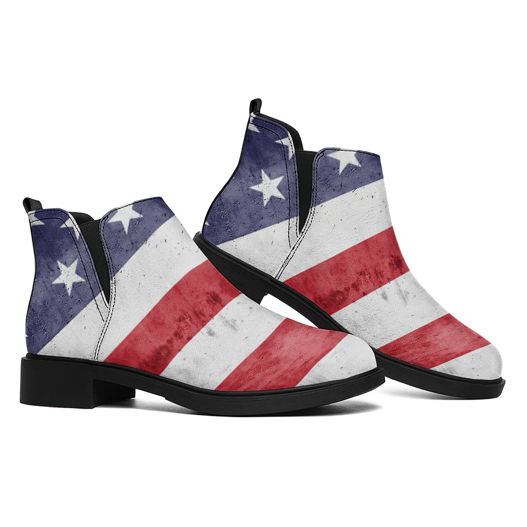 Grunge USA Flag Print Flat Ankle Boots
