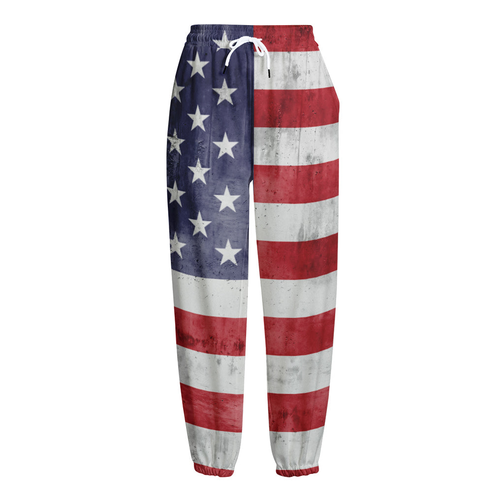Grunge USA Flag Print Fleece Lined Knit Pants