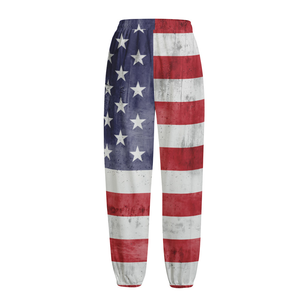 Grunge USA Flag Print Fleece Lined Knit Pants