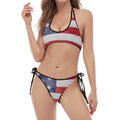 Grunge USA Flag Print Halter Scoop Tie Side Bikini