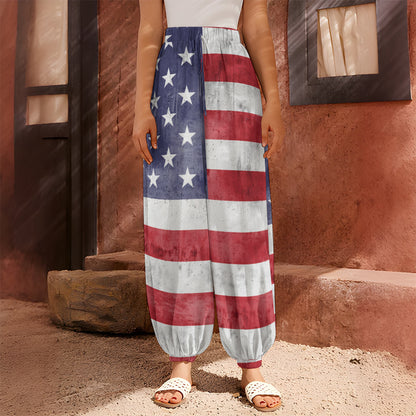 Grunge USA Flag Print Harem Pants