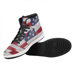 Grunge USA Flag Print High Top Leather Sneakers