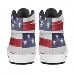 Grunge USA Flag Print High Top Leather Sneakers