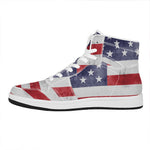 Grunge USA Flag Print High Top Leather Sneakers