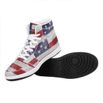 Grunge USA Flag Print High Top Leather Sneakers