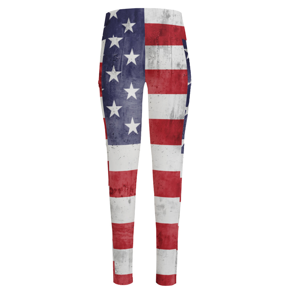 Grunge USA Flag Print High-Waisted Pocket Leggings